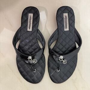 Brighton Patent Leather Charm Flip Flops Y2K Casual Chic Black Sz 8.5